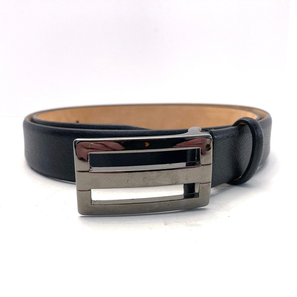 Saks Fifth Avenue Black Full Grain Leather Peg Buckle Belt Mens 38 Made in Italy